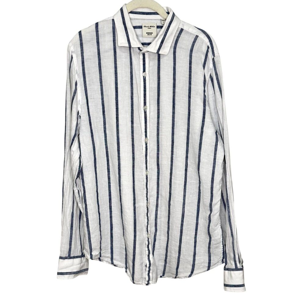 Murano White and Blue Striped Casual Button Down Shirt